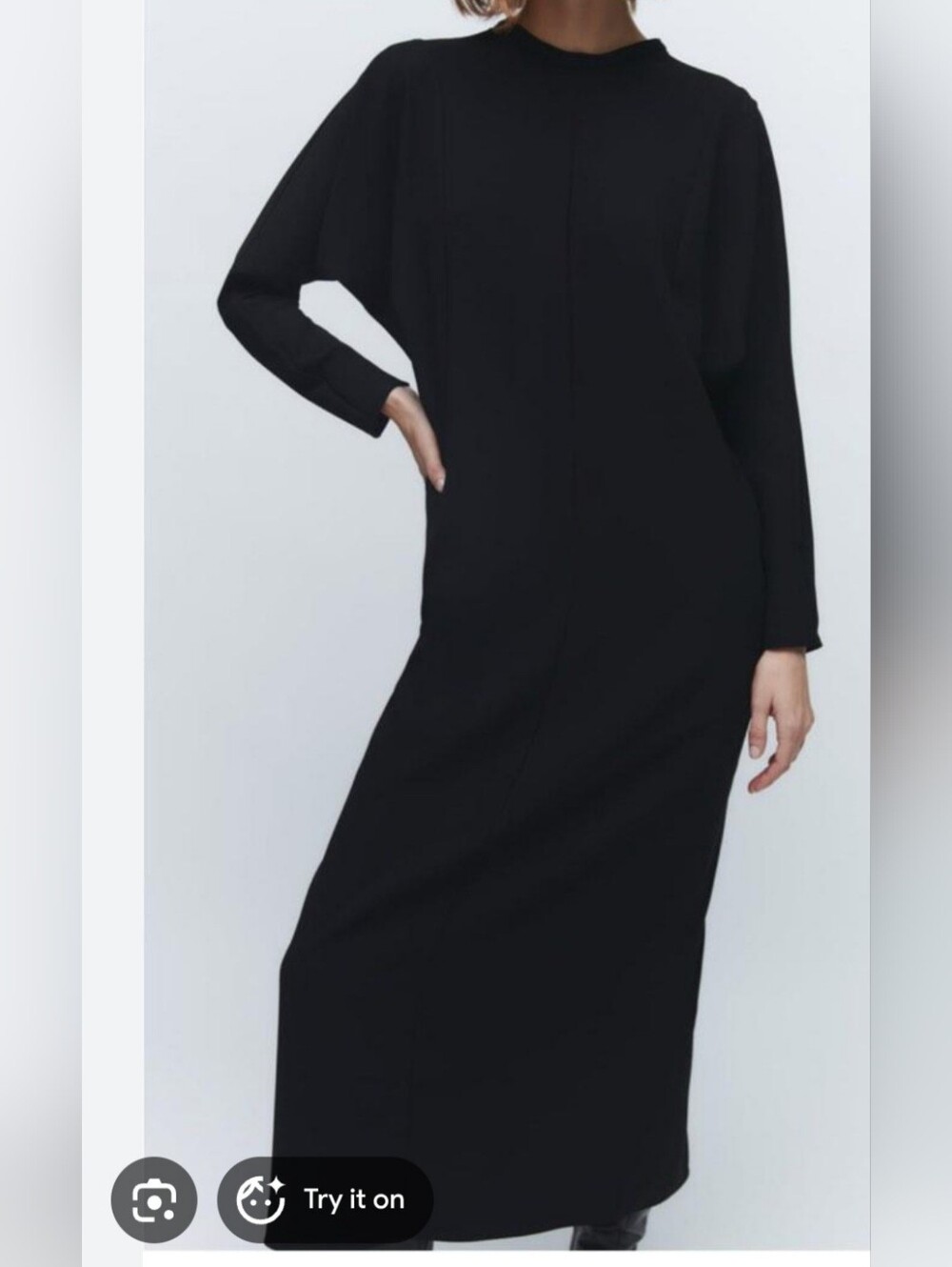 Zara Black Midi Dress with Three-Quarter Sleeves
